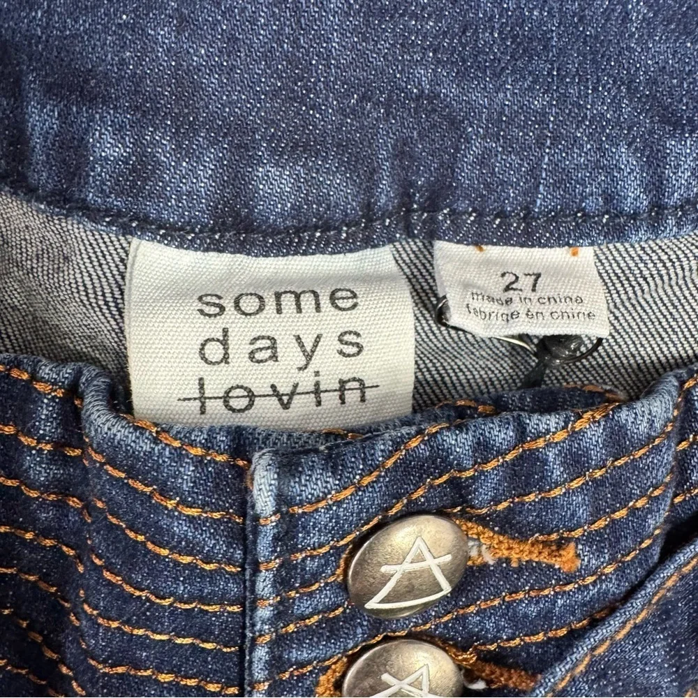 Some Days Lovin Orion High Waist Flare Jeans Fringed Dark Wash Tie Belt